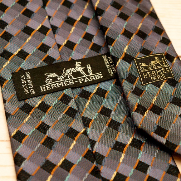 HERMES Tie Gray/Purple/Orange - Picture 3 of 5